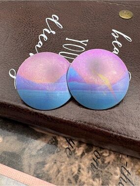 Abstract Pastel Disc Earrings Pink Blue Vintage Artsy Statement